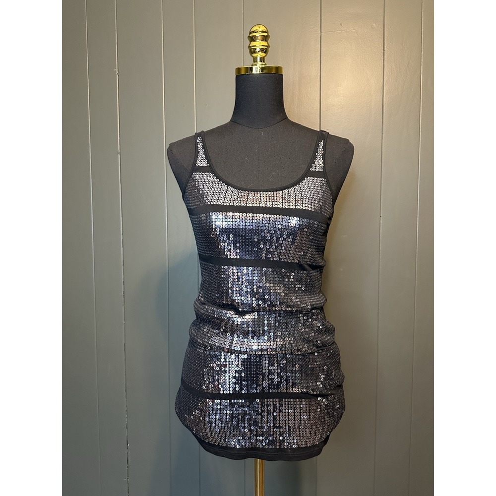Express Sequin Striped Y2K‎ Bling Tank Top XS Extra Small Racerback Cotton